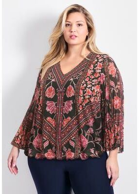 Plus Size Women's Harmony Pleat Sleeve Top by Avenue in Berry Harmony Placement (Size 16)