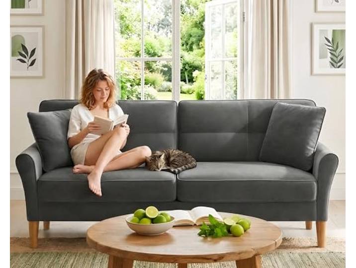 Domusensus 3 Sitzer Sofa Klein, 175 cm Kleines Sofa 3 Sitzer, Bequemes Kleines Sofas für Jugendzimmer, 3 Minuten Schnelle Montage ohne Werkzeug, Modernes Couch Klein für Wohnung oder Büro, Grau