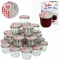 100er Set Sturzglas 230 ml To 82 Holz Herz rot Deckel incl. Diamant Gelierzauber Rezeptheft