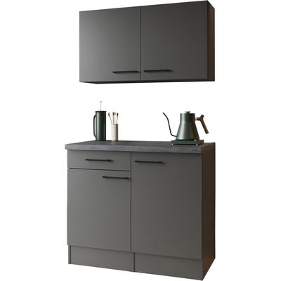 Buffet RESPEKTA "Oliver", grau matt, B:100cm H:200cm T:60cm, MDF, Schränke, Buffet, zerlegt, mit Soft Close Funktion, inkl. Oberschränke, Breite 100 cm