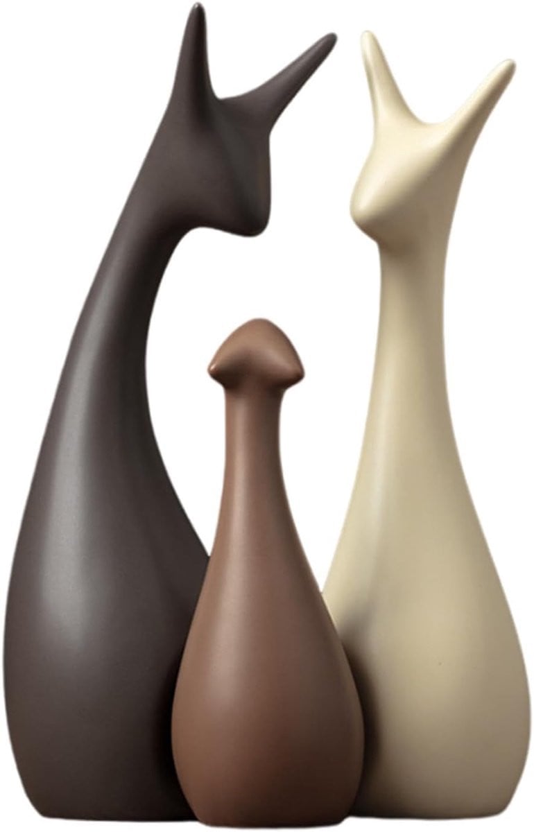 Set van 3 keramische herten figuren voor interieur decoratie