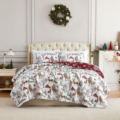 Southshore Fine Linens White Christmas Oversized 3-piece Quilt Set