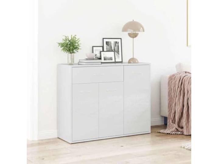 HEFZGDB Minimalistisches Sideboard Hochglanz-Weiß Holzwerkstoff mit Schublade und Türen für Stauraum als praktisches Sideboard mit Stabiler Oberplatte zur Aufbewahrung Multimedia im