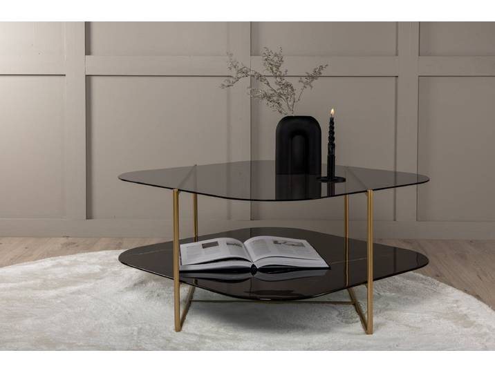 Couchtisch Torben - mit Glas- und Marmorplatte - Schwarz-Messing - Luxusbetten24