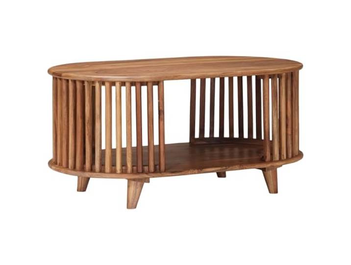 pokgdf Handgefertigter Couchtisch Teakbraun 85x50x40 cm aus Akazienholz Massivholz-Akazienrahmen, Holzwerkstoff-Komponenten, horizontale Lamellen, einzigartige Handwerkskunst, einfache Montage