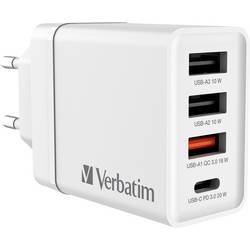 Verbatim CHR-30EU2 USB Ladegerät 30 W 3x USB-A, 1x USB-C® USB PD, QC 3.0, USB PD 3.0 Weiß mobil, Innenbereich, Steckdose Qualcomm Quick Charge 3.0, USB Power 49701