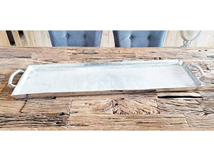 MichaelNoll Tablett Servierbrett Servierplatte Aluminium Silber Griffe Luxus XXL - Serviertablett aus Metall - Silbertablett - 42/65 / 82/112 cm (112 x 30 x 8 cm)