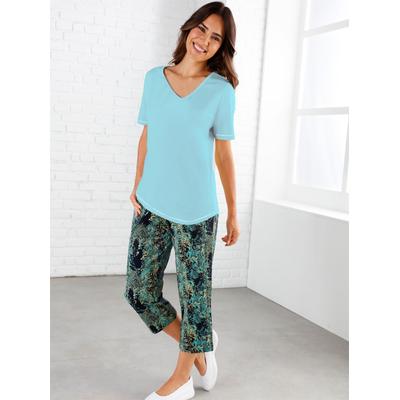 Kurzarmshirt "Shirt", Damen, Gr. 44, blau (aqua), 100% Baumwolle, unifarben, V-Ausschnitt, Shirts