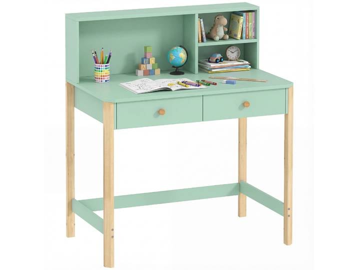 Bureau pour enfants Aiyaplay, table de bureau pour enfants avec 3 compartiments ouverts et 2 tiroirs, 90x52x105 cm, vert