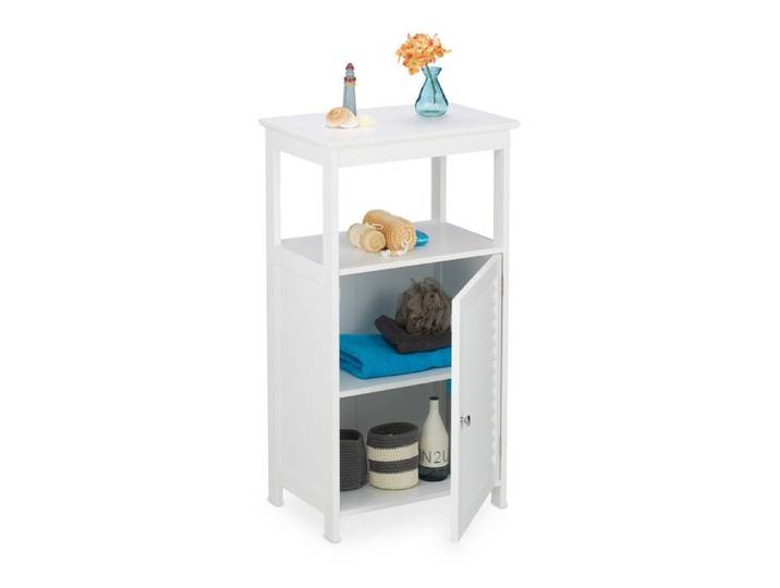 Relaxdays Meuble salle de bain porte à lamelles HxLxP: 83x45x30cm étroit commode salle de bain cuisine hall blanc