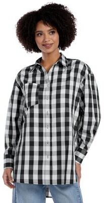 Masseys Everyday Button-Down Casual in Black/White Gingham, Size Large, Cotton