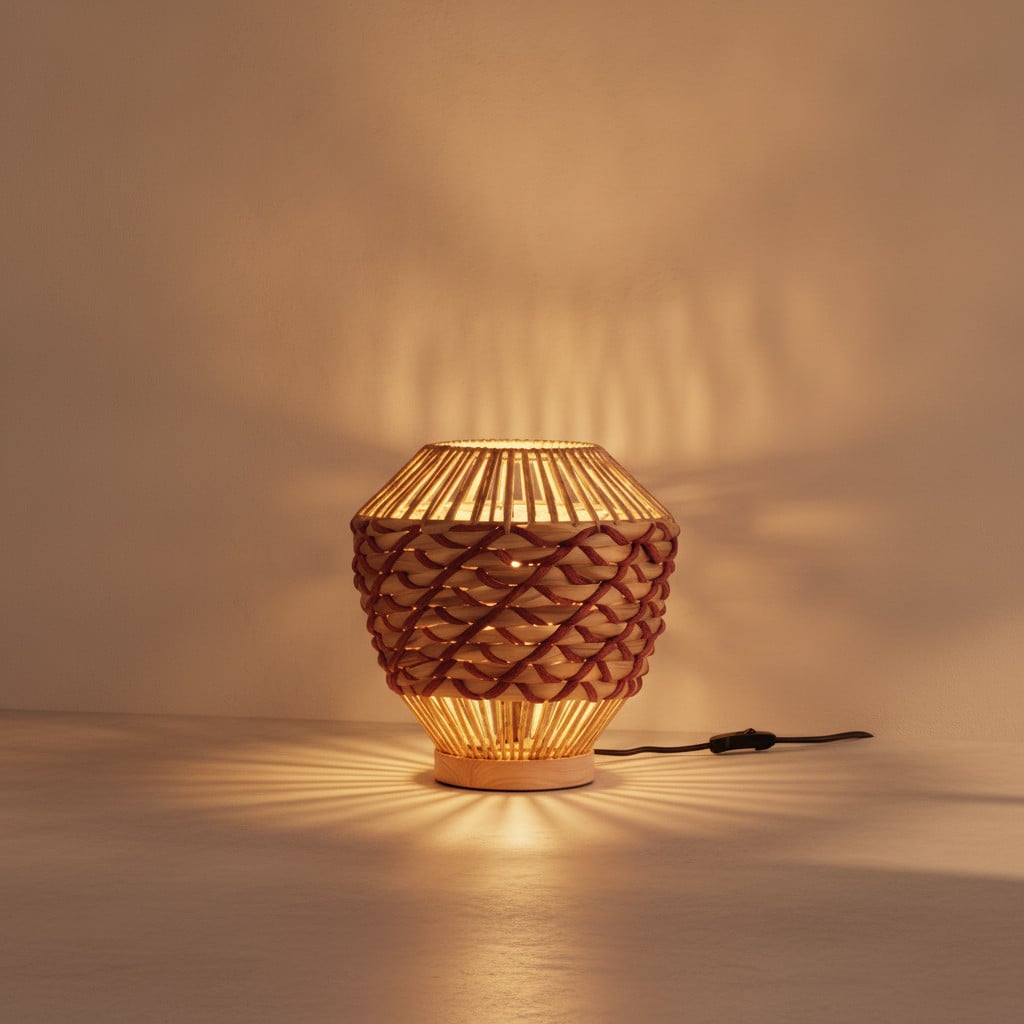 Lyora Tafellamp Mapi Rood en Bruin met Rattan - Ø 29 cm