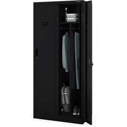 Jan Nowak Umkleideschrank Spind KACPER 2 Abteile, Etikettenhalter | Umkleidespind Metall Schließfachschrank Garderobenspind, 180x80x50cm Schwarz