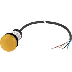 Eaton 185148 Leuchtmelder, flach, Kabel (schwarz) mit offenem Ende, 4-polig, 3.5 m, Linse gelb, LED weiß, 24 V AC/DC C22-L-Y-24-P65