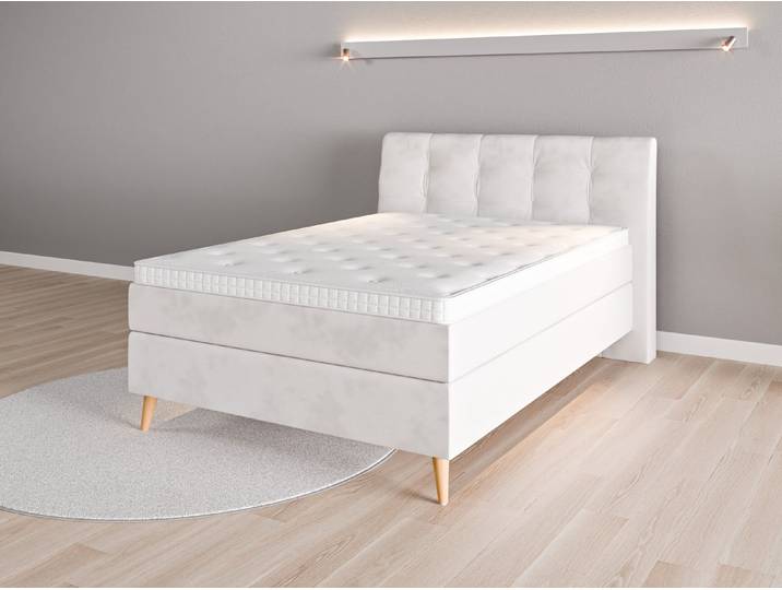 Boxspringbett 140x200 Nr. 1 - Weiß (Cremeweiß) - Vintage Velours