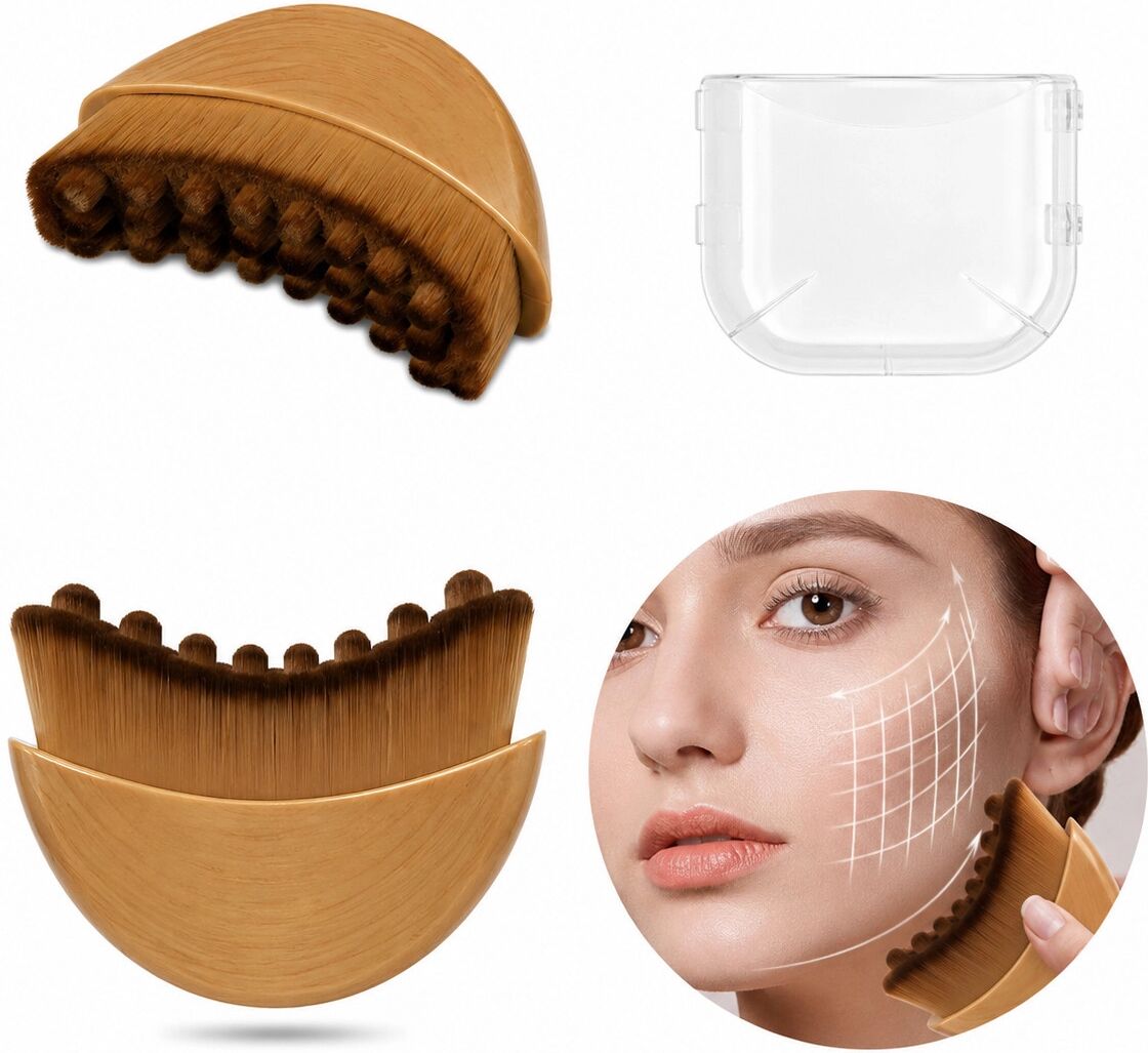 INF Lymphatische Massage-Gesichtsbürste mit Schutzetui - Mondsichel Gesichts-Kontur & Kiefermodellierung, weiche Nylonborsten, Gold