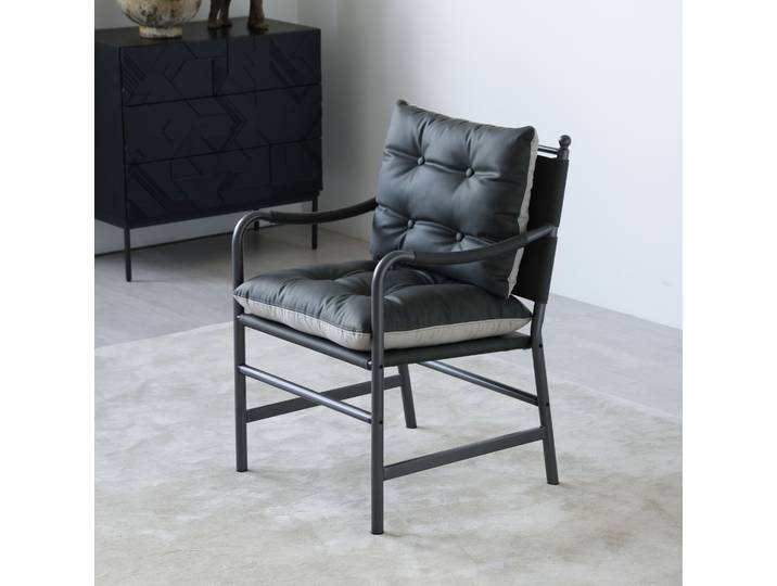 Fauteuil D’appoint Style Mid-century Moderne Pour Salon\, Structure Métallique Noire\, Pu Noir