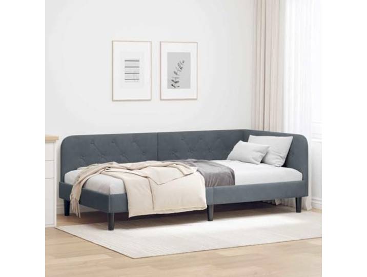 Samt L Form Tagesbettrahmen Schlafzimmer Sofa Bett Grau 90x190 cm Eckbettgestell mit Kopfteil Dunkelgrau 90x190 cm Samt Tagesbett L-form Sofa Bett mit Lattenrost Schlafsofa Gästebett