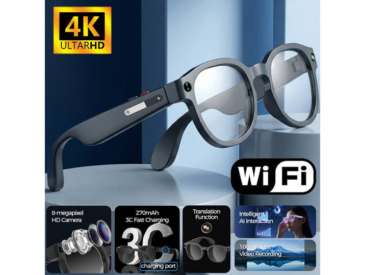 Lunettes Intelligentes IA 2026 : Traduction IA, Caméra HD 8MP, Enregistrement d'Images 4K, Conversation, Écoute Musicale