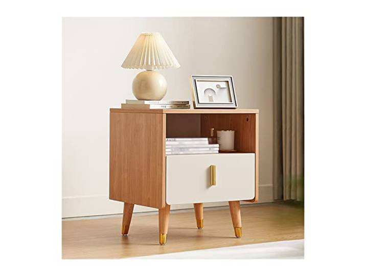 YANG11FAN Vielseitig Nachttisch Moderner aus Holz mit 1 Schublade Beistelltisch mit offenem Regal(Natural wood color)