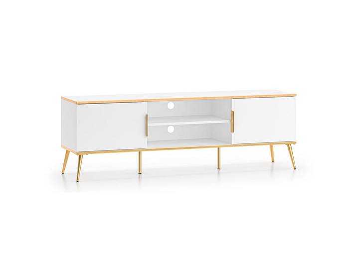 Feldmann-Wohnen Lowboard Viterbo Alpinweiß matt / goldfarben 160 / 40 / 53cm, Weiß, Goldfarben, Rechteckig, 160x53x40 cm, Wohnzimmer, TV Möbel, Lowboards, Lowboards stehend