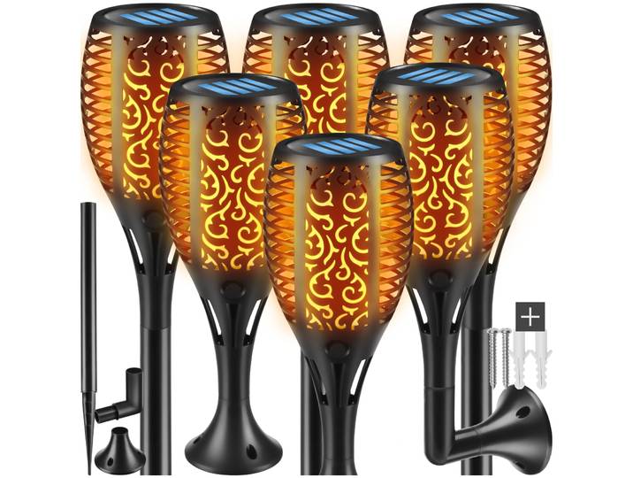 6er Set Solarleuchten Flare, LED, Dämmerungssensor - schwarz