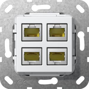Gira Netzwerkdose Modular Jack 569803, Unterputz, 4 x RJ45 / Keystone, mit Abdeckung reinweiß glänzend, Cat.6A