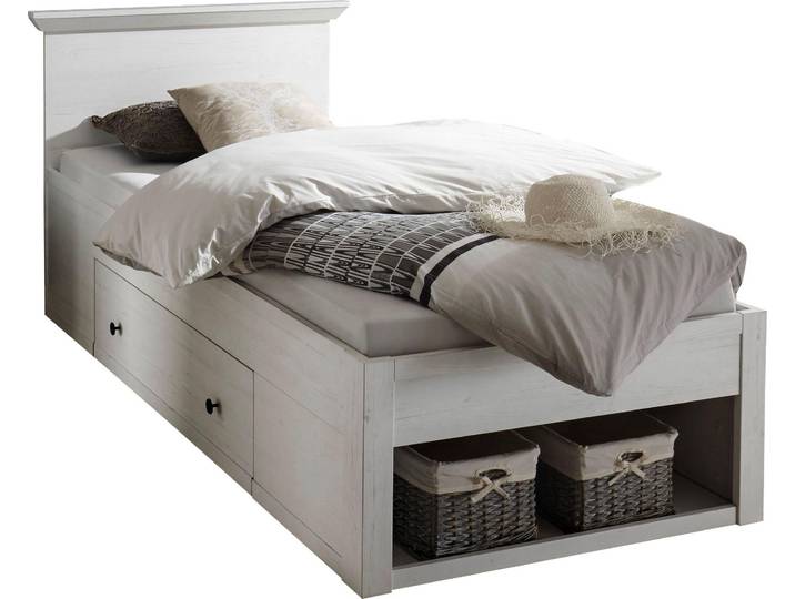 Bett HOME AFFAIRE California Doppelbett im Landhausstil, Stauraumbett mit Schubladen , weiss (pinie weiß), B:105cm H:92cm L:212cm, Betten, Bett, Bettgestell in 3 Breiten verfügbar, Liegefläche 90/140/180 x 200 cm