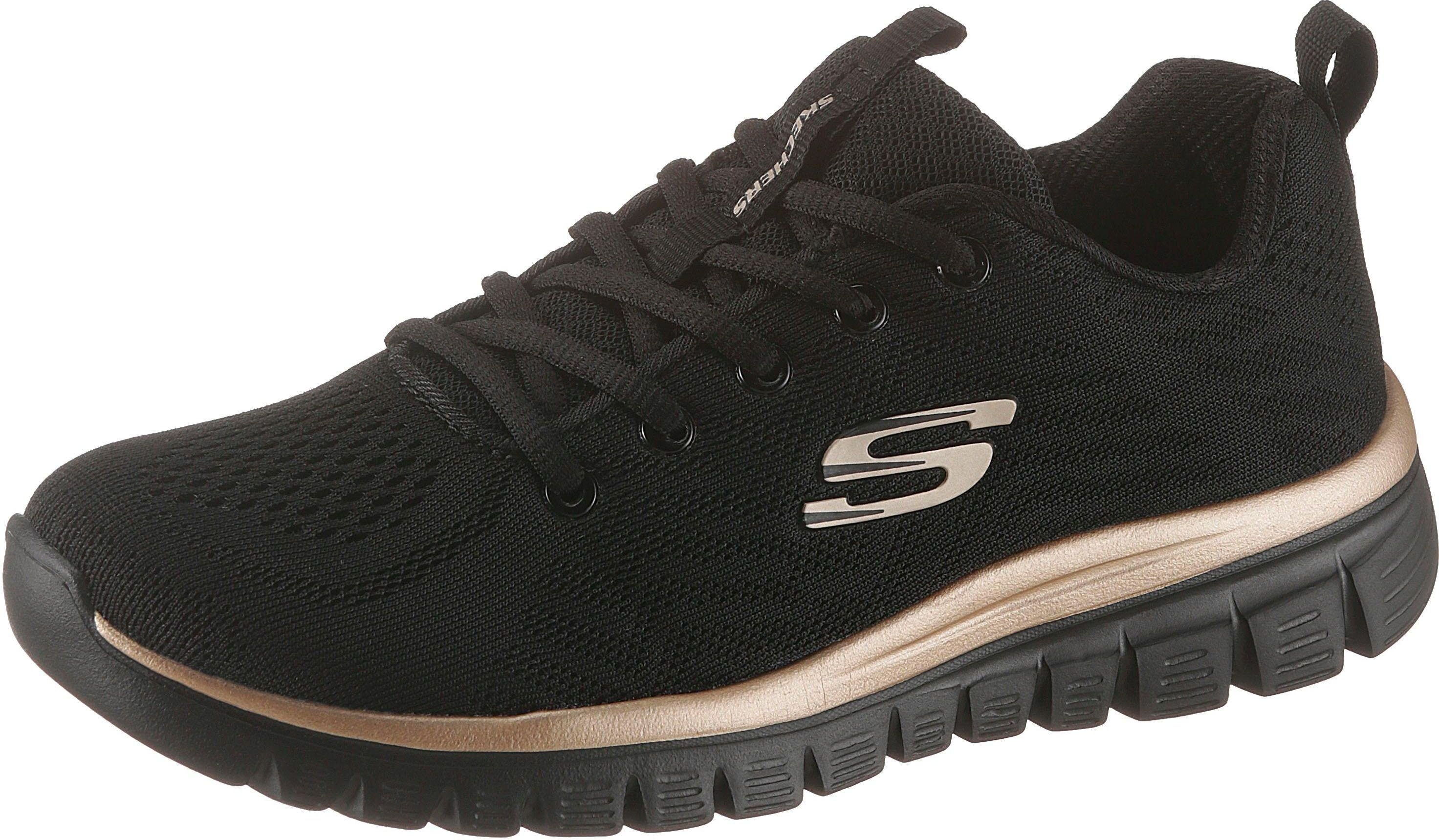 Sneaker SKECHERS "Graceful - Get Connected", Damen, Gr. 42, Textil, gold (schwarz, rose gold), Schuhe Sneaker, Freizeitschuh, Halbschuh, Schnürschuh für die Maschinenwäsche geeignet, Topseller