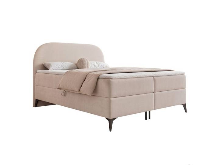 Lit Coffre NOELIA - 160x200 cm - avec matelas - velours élégant brillant - Crème