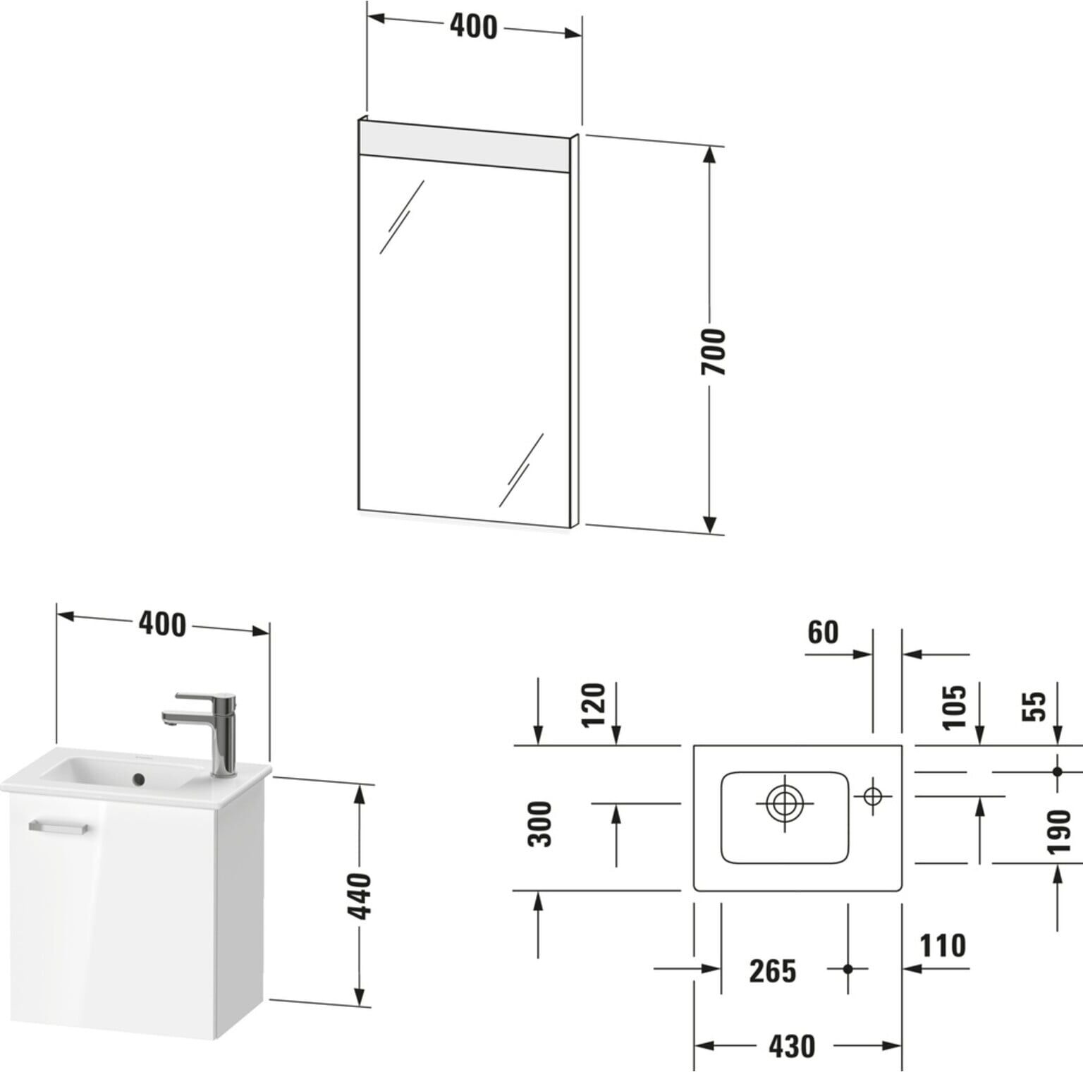 Duravit Möbel-Set XBase 40x28,8cm,WT,WTU m An, Sp., An R, Ei Nat (XB0065R30300000)
