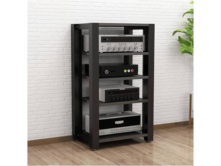 DUddTTW Audio-Rack, 2/3/4/5-stufiges Stereo-Rack, Audio-Geräte-Rack, offenes Audio-Rack, Schrank, HiFi-Rack, verstellbares Audio-Video-Regal, langlebig(Nero,5 Tier)