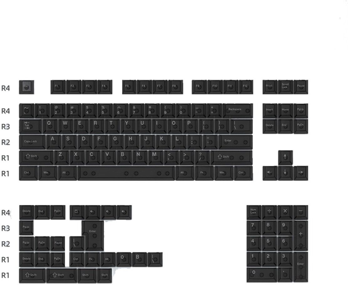 INF Mechanische Tastatur-Tastenkappen - 128-teiliges Full MDA-Set, hoch lichtdurchlässiges PC, kompatibel mit Cherry Transparent+Schwarz
