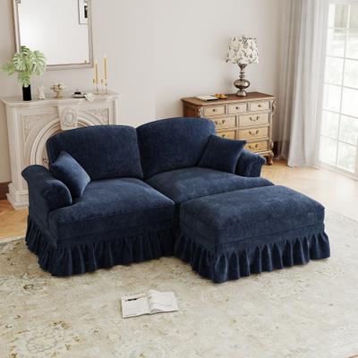 "GDFStudio - Elegant Mid-Century Chenille 2-Seater 76.4"" L-Shaped Modular Loveseat Sofa with Ottoman"