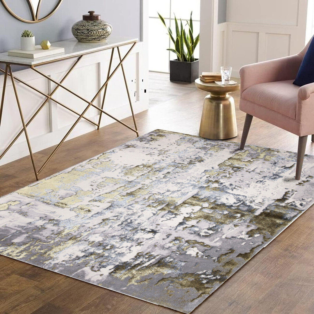 Borough Wharf Victoriaville Abstract Flokati Yellow Rectangle 160 x 230cm