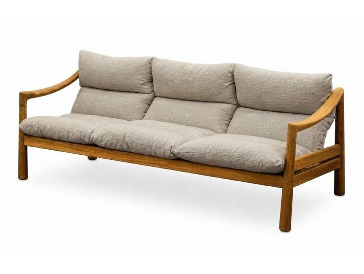 Xlmoebel 3-Sitzer Elegantes Beiges Sofa 3-Sitzer Holzrahmen Modern Wohnzimmer Komfort, 1 Teile