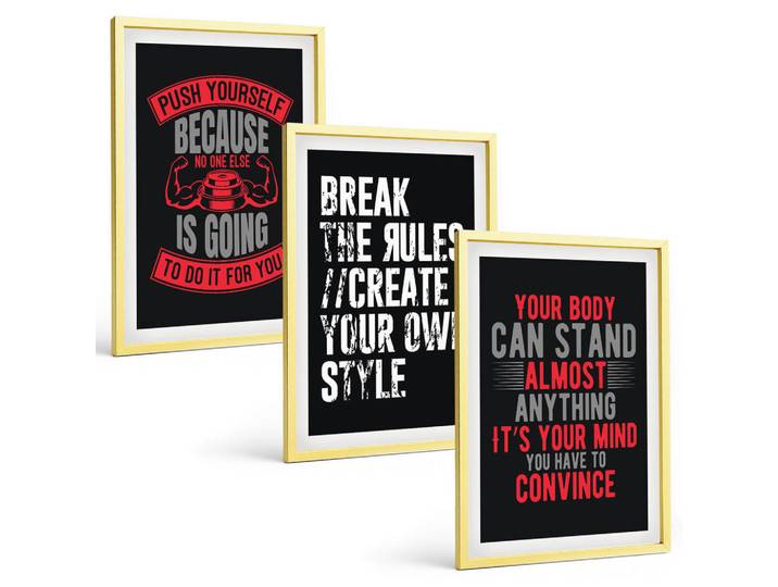 Tulup Bilder SET 3er Set - 40x60 cm Goldrahmen - Motivation, Training, Selbstentwicklung, Goldfarben, Kunststoff, Rechteckig, 40x60 cm, einfache und schnelle Anbringung, Bilder & Rahmen, Bilder