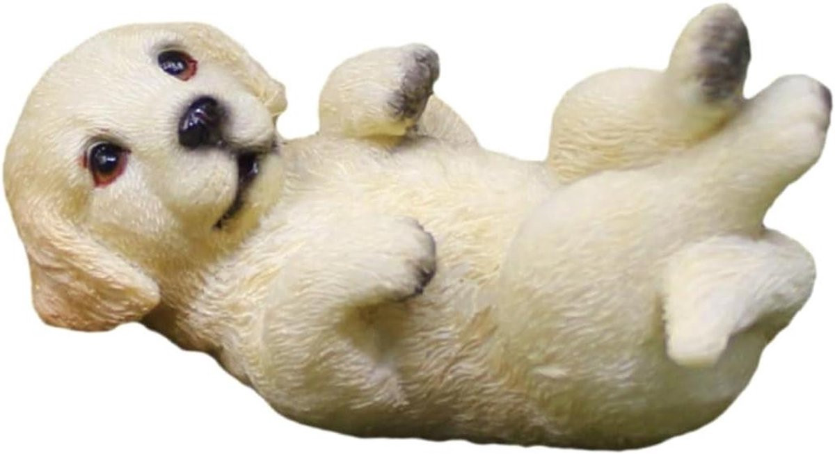 Merkloos Hondje Beeldje - Miniatuur Figuur - Tuin Decoratie - Goud - Hoogte: 7.5 cm