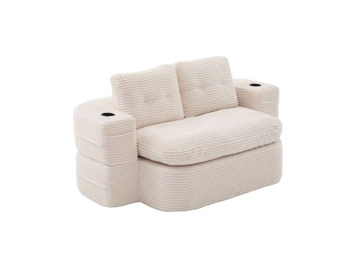 Fauteuil canapé convertible modulable en velours côtelé beige