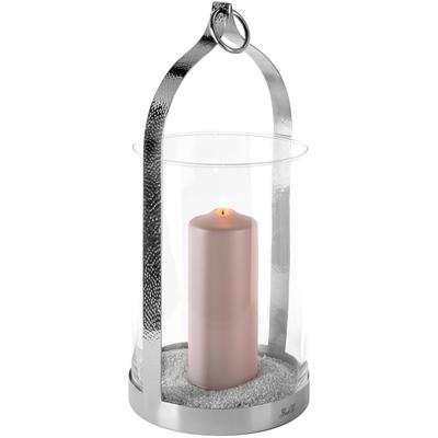 Windlicht FINK "LONIDA", silber (silberfarben), H:45cm Ø:21cm, Edelstahl, Glas, Kerzenhalter, Windlicht, Hängewindlicht, aus Edelstahl, Outdoorgeeignet