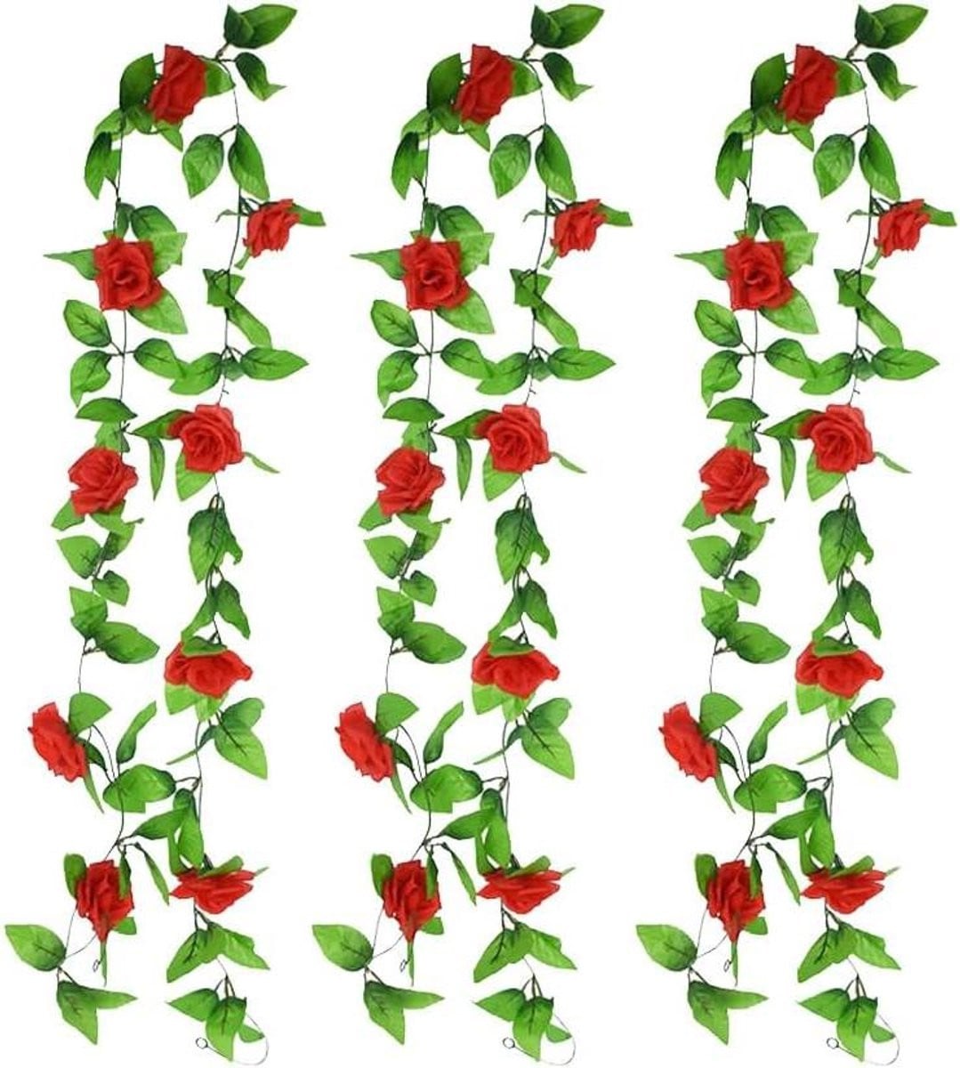 SKYPRO Set van 3 Rode Kunstbloemen Rozenrank Slinger voor Decoratie