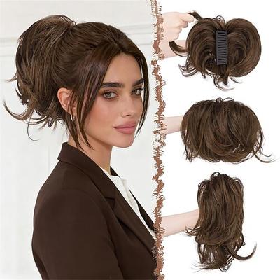 Haarverlängerungen mit Krallenclips für kurze Pferdeschwänze – DIY-Haarteile aus biegsamen Metallen für einen voluminösen, lockeren Dutt, glatte, synthetische Haarteile, Pferdeschwanzverlängerung für