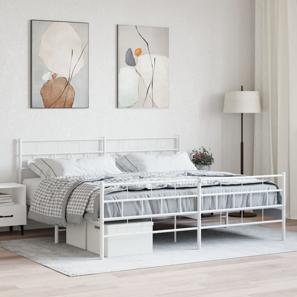 Vidaxl Metal Bed Frame With Headboard And Footboard White Split California King (187 x 219cm)