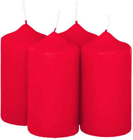 Stumpenkerzen, rot, in verschiedenen Farben, 4 Stück