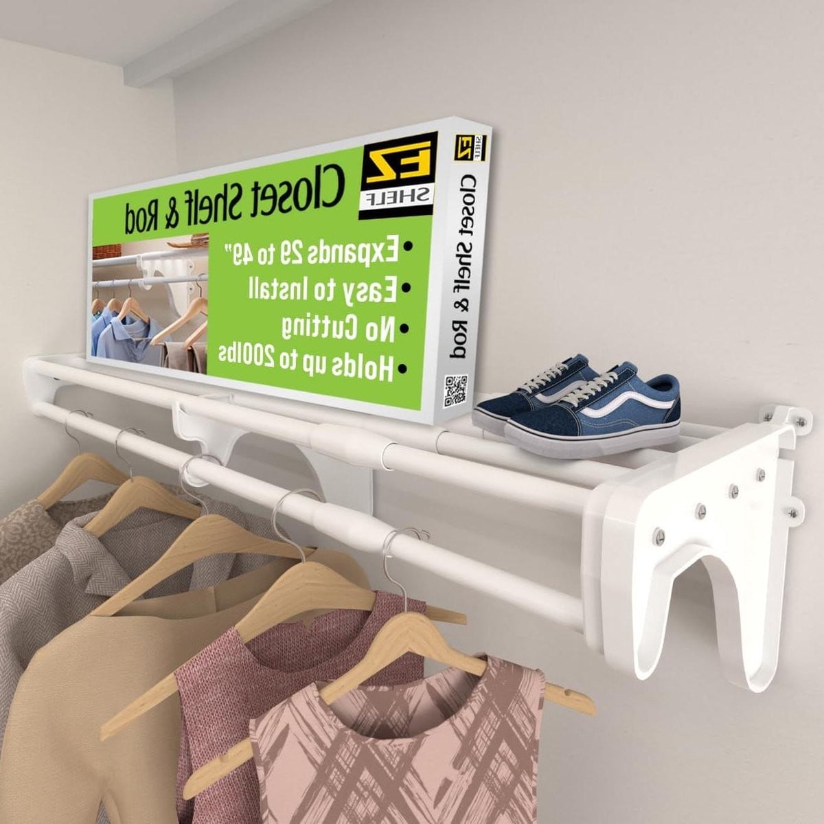 Uitbreidbare Garderobe Ophangstang en Kastplank in Wit, 71-124 cm