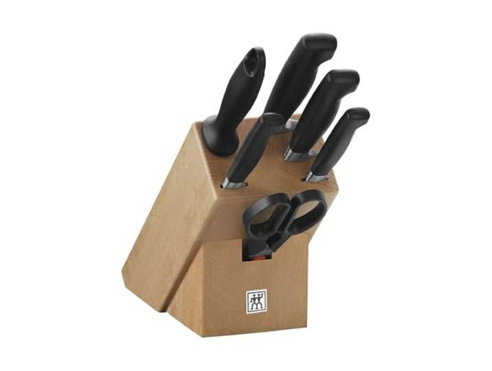ZWILLING Vier Sterne Messerblock, 7-teilig, Holzblock Buche, Messer, Wetzstab und Schere, Rostfreier Spezialstahl/Ergonomischer Kunststoff-Griff, Schwarz [Made in Germany]