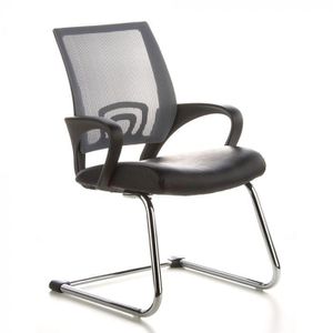 hJh-OFFICE Besucherstuhl Visto Net, 650410, Armlehnen, Freischwinger, Kunstleder/Netz, grau