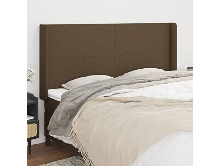 RJPLMFV Kopfteil mit Ohren, Dunkelbraun, 203 x 16 x 118/128 cm, Stoff Atmungsaktiver Stoff, höhenverstellbar, stabile Holzfüße, Rückenstütze zum Lesen