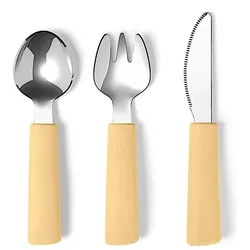 Lille Vilde, Kindergeschirr + Kinderbesteck, L 14 cm – Silikone/rustfrit stål - Gul