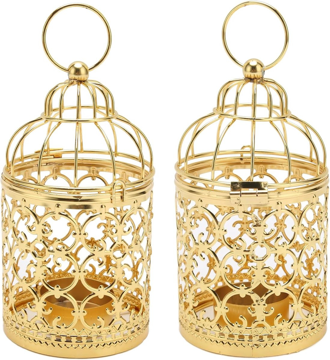 Elegante gouden vogelkooi kandelaars met hol patroon voor op de eettafel
